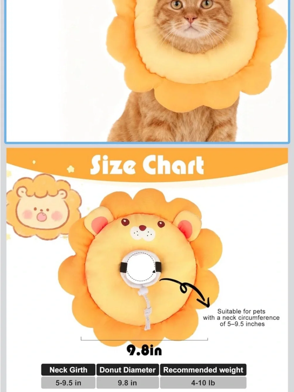 NWT Lion Plush Cat Cone Collar - Orange